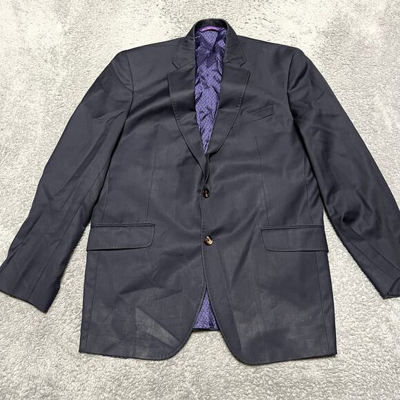 TED BAKER Endurance Blazer Mens 42 Navy Wool Sport Coat Jacket Pick Stitching - Picture 1 of 11
